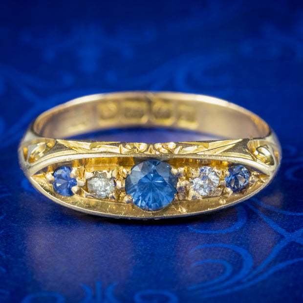 Antique Edwardian Sapphire Diamond Ring Dated 1916