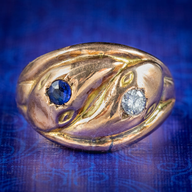 Antique Edwardian Sapphire Diamond Snake Ring Dated 1917 