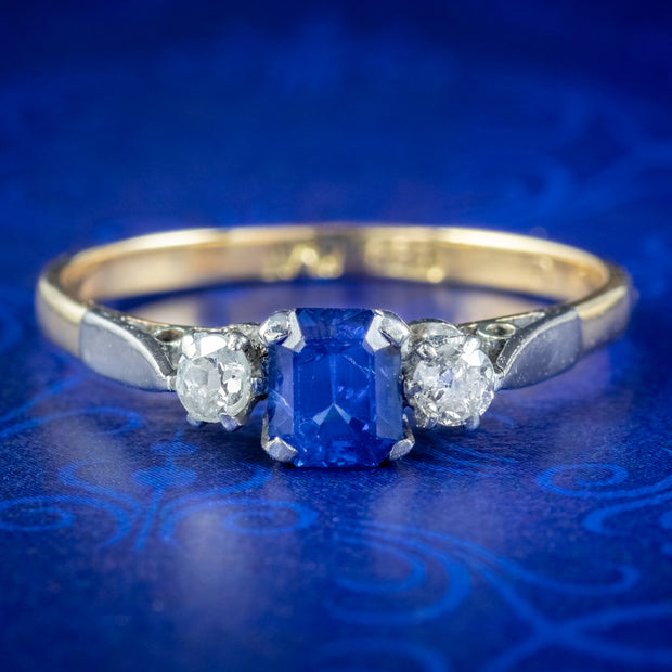 Antique Edwardian Sapphire Diamond Trilogy Ring 0.70ct Sapphire