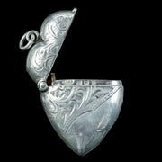 Antique Edwardian Silver Heart Vesta Case Pendant Dated 1908