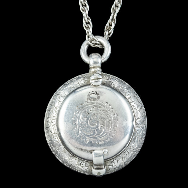 Antique Edwardian Sovereign Case Pendant Necklace Silver Dated 1902