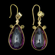 Antique Edwardian Suffragette Amethyst Peridot Pearl Earrings 18ct Gold Circa 1910