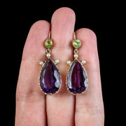 Antique Edwardian Suffragette Amethyst Peridot Pearl Earrings 18ct Gold Circa 1910