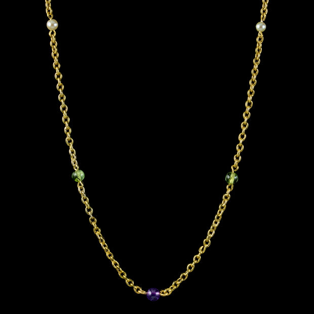 Antique Edwardian Suffragette Chain Necklace 15ct Gold Circa 1910