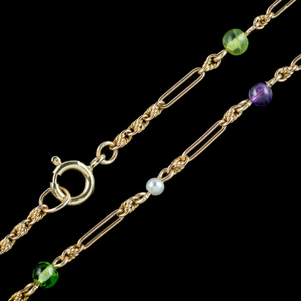 Antique Edwardian Suffragette Chain Necklace 9ct Gold 
