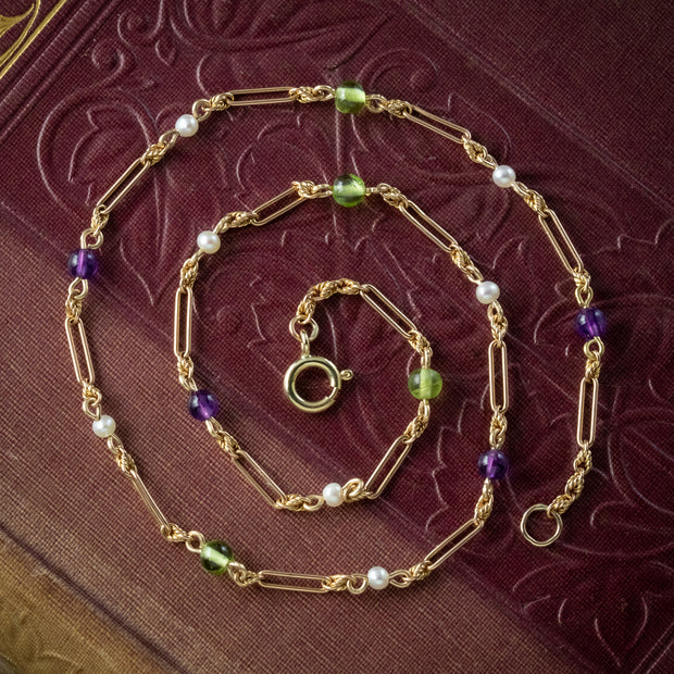 Antique Edwardian Suffragette Chain Necklace 9ct Gold 