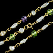 Antique Edwardian Suffragette Chain Necklace Pearl Amethyst Peridot