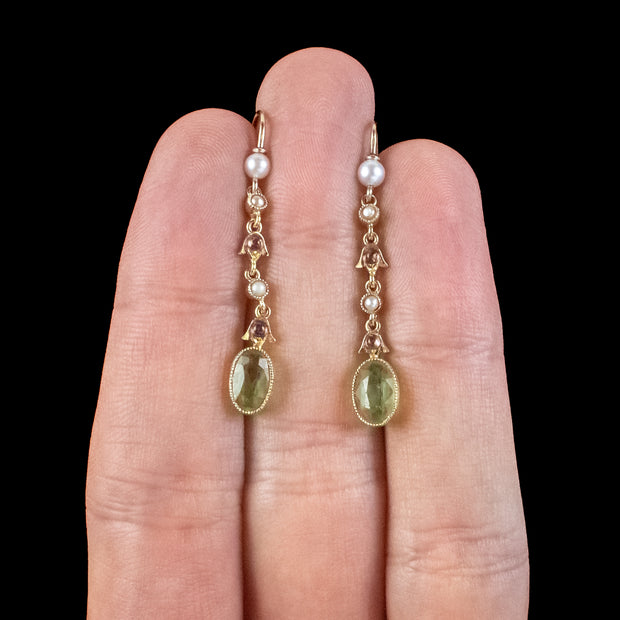 Antique Edwardian Suffragette Drop Earrings 18ct Gold 