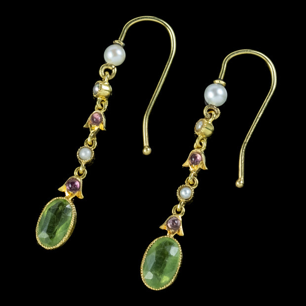 Antique Edwardian Suffragette Drop Earrings 18ct Gold 