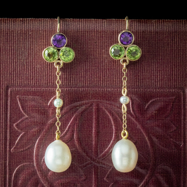 Antique Edwardian Suffragette Drop Earrings 9ct Gold