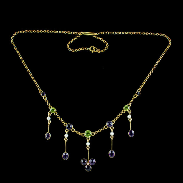 Antique Edwardian Suffragette Dropper Necklace 15ct Gold 