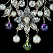 Antique Suffragette Floral Pendant Amethyst Peridot Diamond Pearl Silver 18ct Gold Circa 1910
