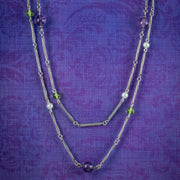Antique Edwardian Suffragette Guard Chain Necklace Silver Circa 1910