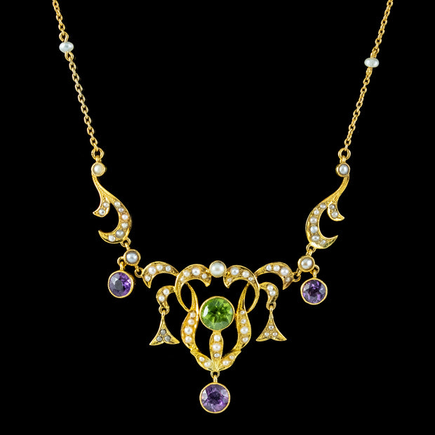 Antique Edwardian Suffragette Lavaliere Necklace 15ct Gold