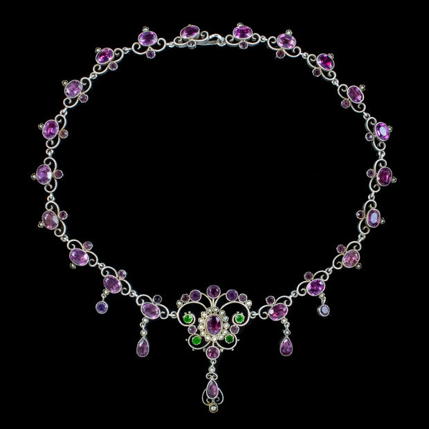 Antique Edwardian Suffragette Paste Garland Necklace Silver