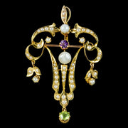 Antique Edwardian Suffragette Pendant Amethyst Pearl Peridot