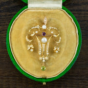 Antique Edwardian Suffragette Pendant Amethyst Pearl Peridot