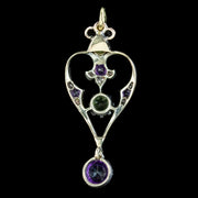 Antique Edwardian Suffragette Pendant Amethyst Peridot Diamond