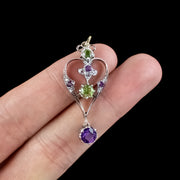 Antique Edwardian Suffragette Pendant Amethyst Peridot Diamond