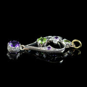 Antique Edwardian Suffragette Pendant Amethyst Peridot Diamond