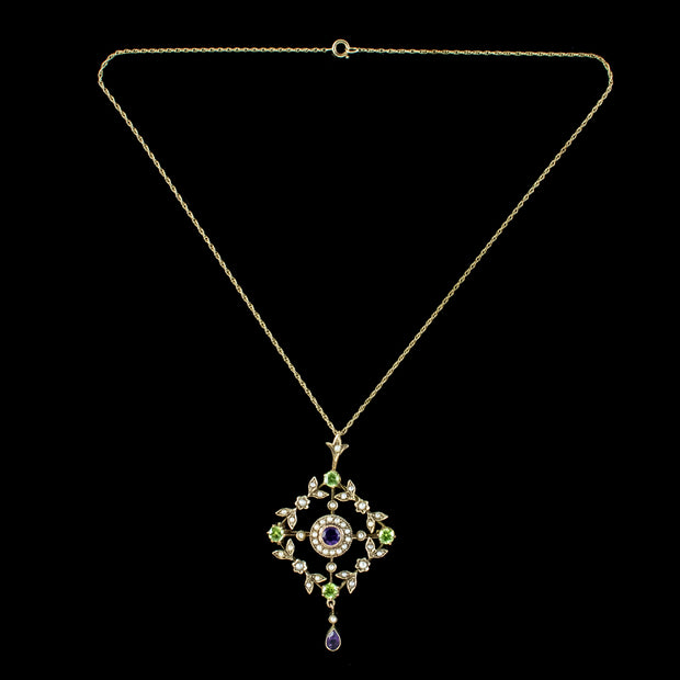Antique Edwardian Suffragette Pendant Necklace 9ct Gold