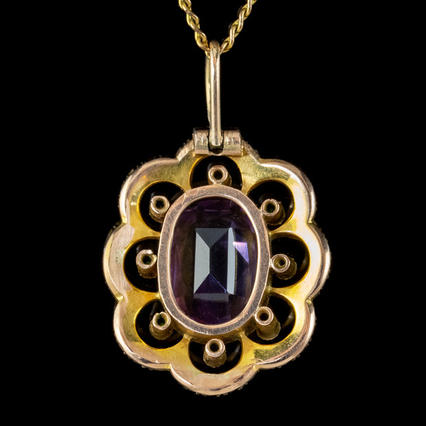 Antique Edwardian Suffragette Pendant Necklace Amethyst Peridot Pearl 9ct Gold Circa 1910