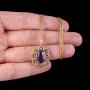 Antique Edwardian Suffragette Pendant Necklace Amethyst Peridot Pearl 9ct Gold Circa 1910