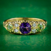 Antique Edwardian Suffragette Ring Amethyst Diamond Peridot Circa 1910