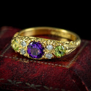 Antique Edwardian Suffragette Ring Amethyst Diamond Peridot Circa 1910