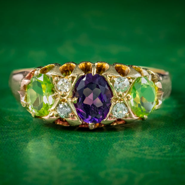 Antique Edwardian Suffragette Ring Amethyst Diamond Peridot