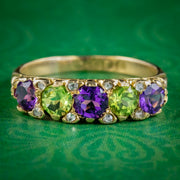 Antique Edwardian Suffragette Ring Amethyst Peridot Diamond Dated 1907