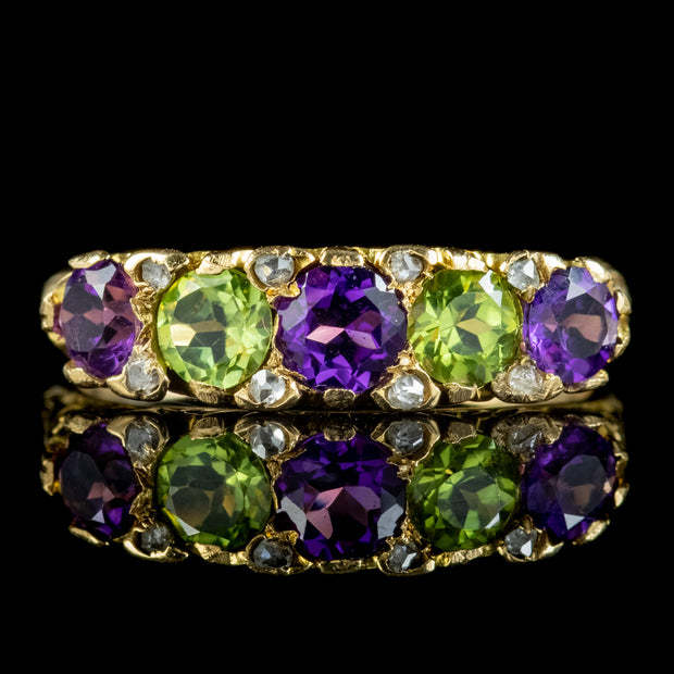 Antique Edwardian Suffragette Ring Amethyst Peridot Diamond Dated 1907