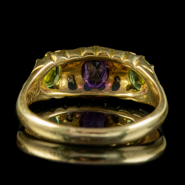 Antique Edwardian Suffragette Ring Amethyst Peridot Diamond Dated 1908