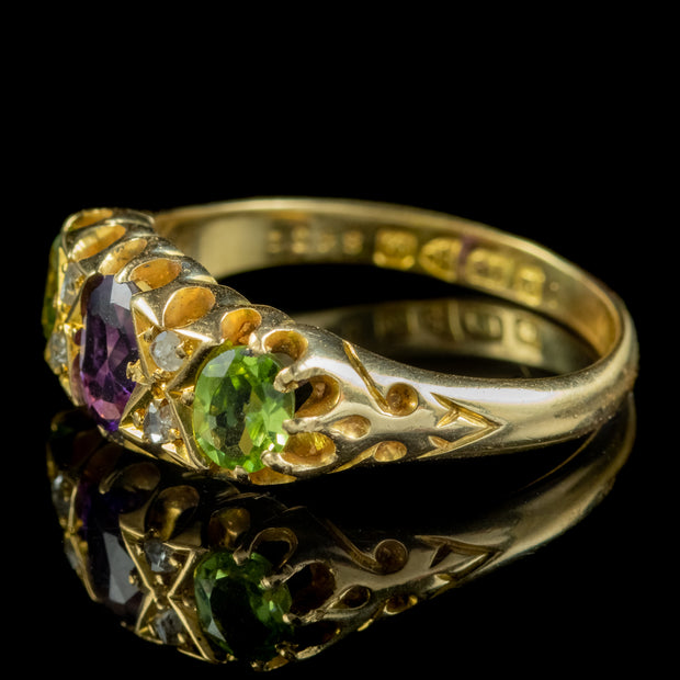 Antique Edwardian Suffragette Ring Amethyst Peridot Diamond Dated 1908