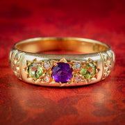 Antique Edwardian Suffragette Ring Amethyst Peridot Diamond Dated 1910