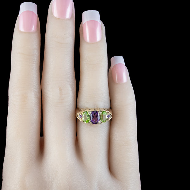 Antique Edwardian Suffragette Ring Amethyst Peridot Diamond