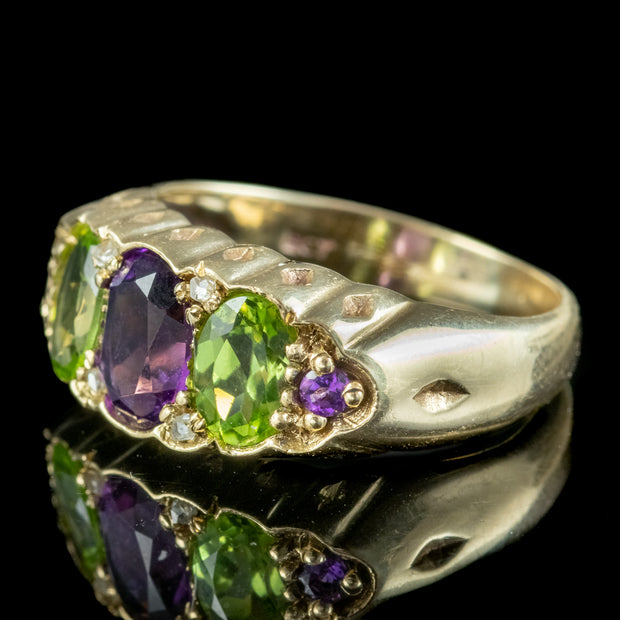 Antique Edwardian Suffragette Ring Amethyst Peridot Diamond