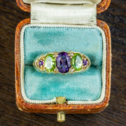 Antique Edwardian Suffragette Ring Amethyst Peridot Diamond