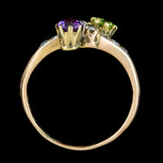 Antique Edwardian Suffragette Ring Diamond Amethyst Peridot Circa 1910