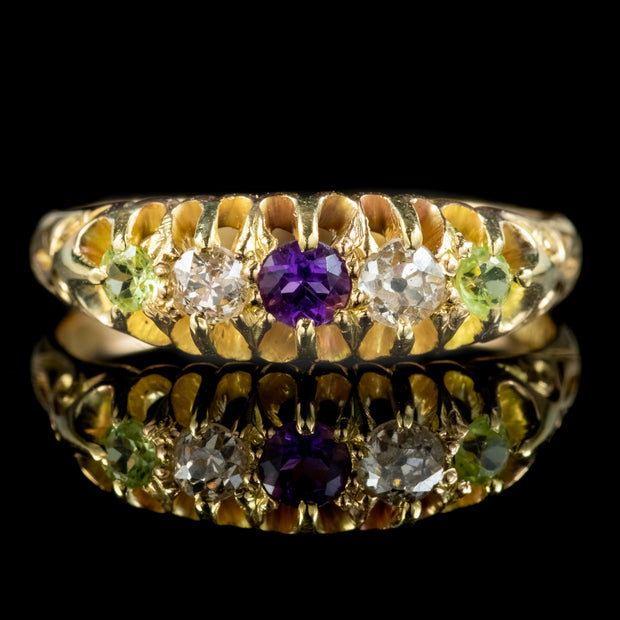 Antique Edwardian Suffragette Ring Diamond Peridot Amethyst Dated 1907