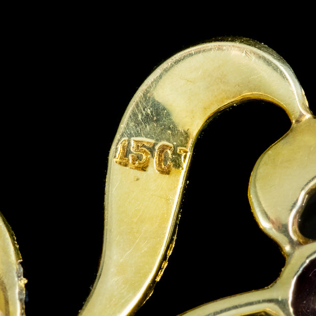 Antique Edwardian Suffragette Three Leaf Clover Brooch 15ct Gold