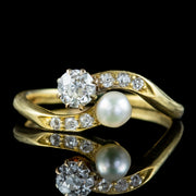Antique Edwardian Toi Et Moi Diamond Pearl Twist Ring 0.45ct Diamond 