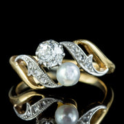 Antique Edwardian Toi Et Moi Diamond Pearl Twist Ring