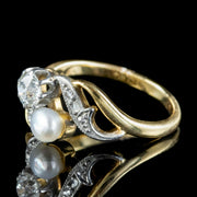 Antique Edwardian Toi Et Moi Diamond Pearl Twist Ring