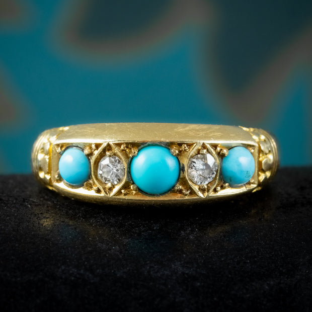 Antique Edwardian Turquoise Diamond Ring Dated 1902
