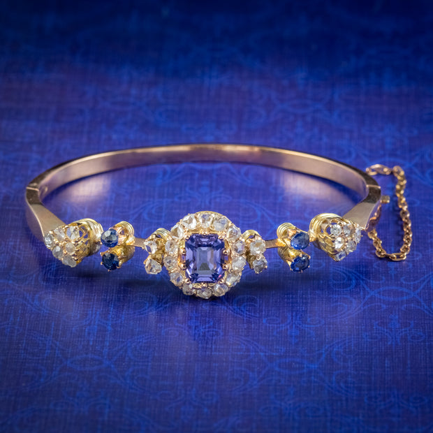 Antique French Victorian Blue Spinel Diamond Bangle Circa 1900 2.7ct Spinel With Cert