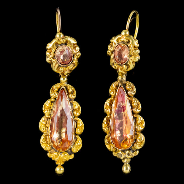 Antique Georgian Brooch And Earring Set 18ct Gold Pink Quartz And Paste Circa 1800 Boxed
