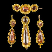 Antique Georgian Brooch And Earring Set 18ct Gold Pink Quartz And Paste Circa 1800 Boxed
