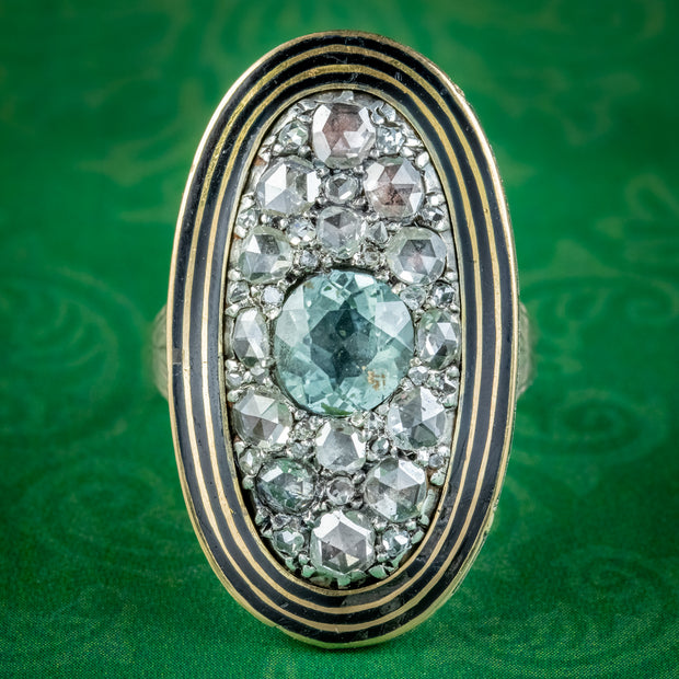 Antique Georgian Diamond Aquamarine Mourning Ring Mary Antrobus Dated 1791