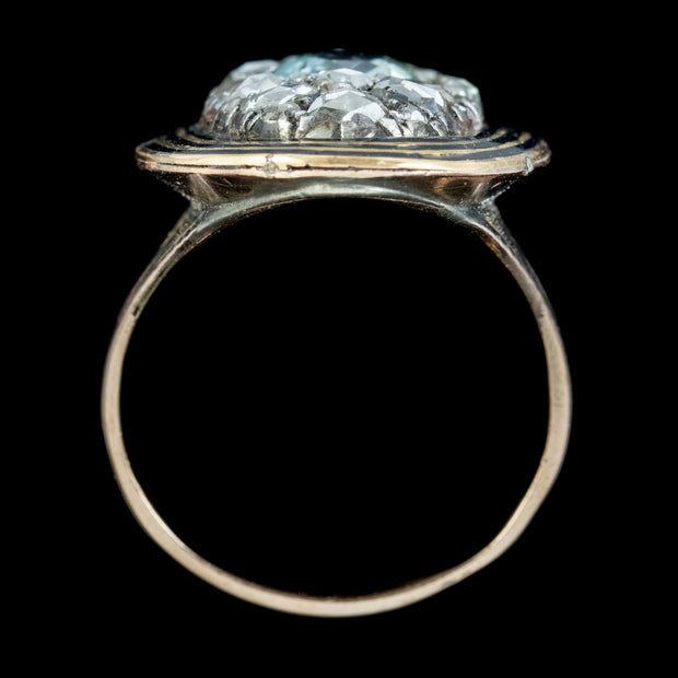 Antique Georgian Diamond Aquamarine Mourning Ring Mary Antrobus Dated 1791 